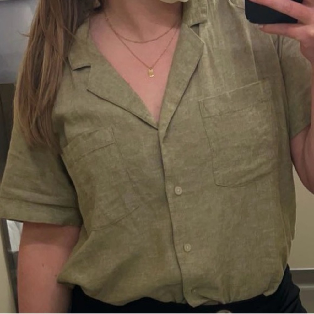 Madewell Hilltop Linen-Blend Short-sleeve Shirt - Women’s L